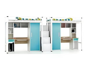 Ensemble de meubles de dortoir : <span class=keywords><strong>Lit</strong></span> superposé double en acier avec bureau intégré, armoire et système de <span class=keywords><strong>lit</strong></span> moderne en métal avec échelle pour <span class=keywords><strong>2</strong></span> personnes - Product Image 2