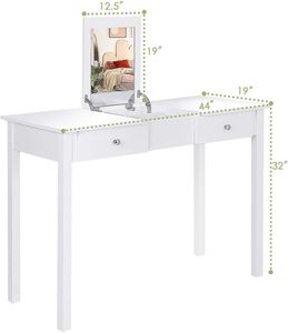 Bureau de maquillage avec dessus rabattable, 2 tiroirs et organisateur amovible, bureau de toilette pour chambre à coucher, bureau d'écriture pour filles et femmes, blanc - Product Image 6
