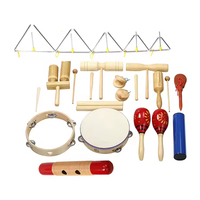 Wooden Orff Percussion Instrument Set for Early Education-6-Piece Metal Wood Rattle Hand Drums Sand Eggs Cartoon Design for Kids