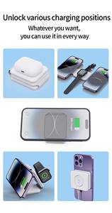 3-in-1 draagbaar 15W multifunctioneel draadloos oplaadstation, bureau-oplader voor mobiele telefoons, opvouwbare magnetische oplader - Product Image 3