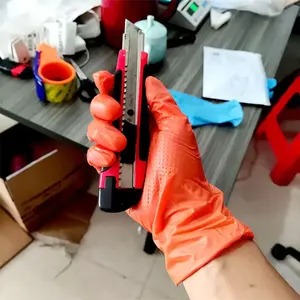 Palm 8mil Fingertip 12mil Black Orange Car Repair Machine Repair Diamond Grip Mechanic Thick Orange Black Nitrile Gloves