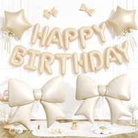 Kit de ballons en aluminium « Joyeux Anniversaire » avec grand nœud, étoiles et cœurs – Décorations pour fête d'anniversaire de filles