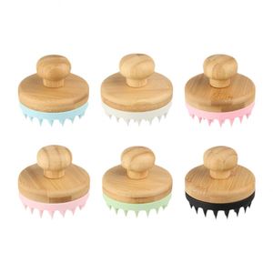 Eco-friendly Fashion Wet Dry Silicone Tooth Shampoo HairBrush <b>Head</b> <b>Massage</b> Scalp Cleaning Bamboo Handle Bath Hair Brush for Home - Product Image 5