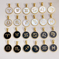Sans ternissement noir blanc coquille astrologie ronde signe du zodiaque breloque PVD 18k or acier inoxydable fait à la main bricolage pendentif accessoires