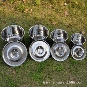 Ensemble de cuisine en acier inoxydable Hanmai pour l'extérieur, 4 pièces avec couvercle, ensemble de casseroles portables, finition polie miroir argentée - Product Image 1