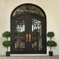 Portes d'entrée en fer forgé de style américain 2025, design moderne, portes à ouverture battante et pivotante pour villas