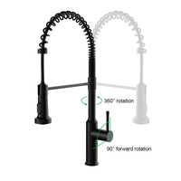 Robinet de cuisine contemporain haut de gamme à poignée unique en céramique noir mat avec douchette extractible à ressort et flexible