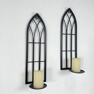 Porte-bougie mural en <span class=keywords><strong>fer</strong></span> <span class=keywords><strong>forgé</strong></span>, design gothique en forme d'arche, pour la <span class=keywords><strong>décoration</strong></span> de la maison - Product Image 2