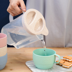 Wheat <b>Straw</b> <b>Cold</b> Water Pitcher Set <b>With</b> Lid Eco-Friendly Plastic Drinkware For Home Gift Use - Product Image 3