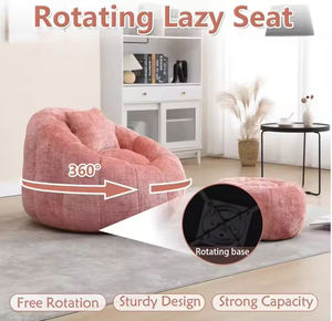 アガンスクエア360度回転レジャーチェア大型ピンクビーンバッグソファセットモジュール式ファブリックフットレスト300ポンド耐荷重大人用 - Product Image 2