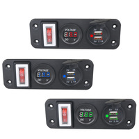 Sakelar Rocker Soket Daya Pengisi Daya Usb Panel Voltmeter Tahan Air dengan Pengisi Daya USB Ganda 12V 24V Voltmeter LED Biru