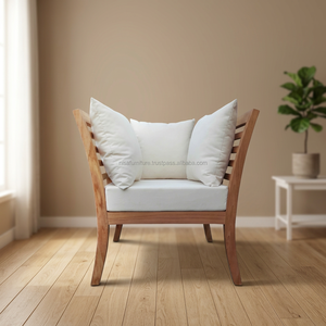 Moderno al aire libre Exterior jardín sofá muebles conjunto teca madera brazo silla resistente al agua tela Patio producido en Indonesia exportador - Product Image 3