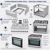Cuisinière combinée gaz et électrique autoportante D CKD 4 brûleurs gaz 2 plaques chauffantes électriques, four, disponible en kit de démontage (CKD), fourni directement par l'usine, 76*60cm