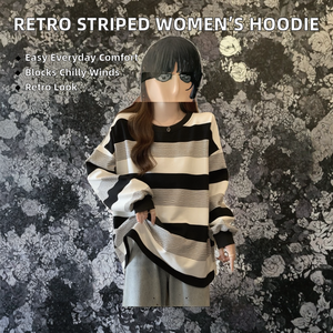 Nueva Sudadera de Mujer de Manga Larga Estilo Retro Americano Tejida Sólida Vintage Lavada Fina Informal con Insignia Frontal para Venta al por Mayor - Product Image 2