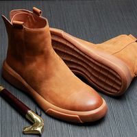 Stivaletti da Uomo in Vera Pelle Stile Retrò Britannico, Traspiranti, Antiscivolo, Slip-On, per Autunno e Inverno