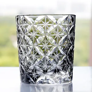 250ml Japanese style Hand Engraved Star Pattern Whiskey Glass Tumbler Grey Rocks Glass Edo Kiriko Circle Mesh Cocktail Glass Cup