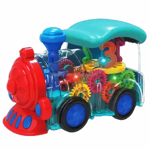 Battery Operated Transparent Car Gear Train Toy With Light And Music 360 Rotation Cheap Electric Train Toy Truck