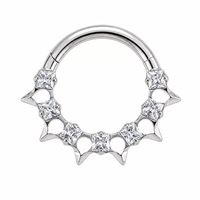 ASTM F136 Chirurgischer Titan-Stern-Quadrat-Zirkon-Clicker-Ring, doppelt verwendbar als Nasen- und Ohrreif für Damen, für den täglichen Gebrauch, Piercing-Schmuck