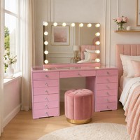Table de maquillage et commode autoportante en MDF de qualité supérieure, finition brillante, avec miroir LED réglable – Vente en gros