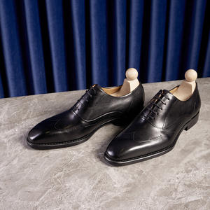 Chaussures habillées formelles pour hommes en cuir véritable italien, bout rond à la mode, lacets, chaussures Oxford britanniques - Product Image 4