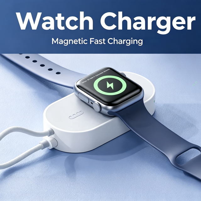 2.5W Fast Charging Magnetic Watch Power 1200mAh Portable Wireless Charger Travel Battery Type-C Charging for Apple Watch 11/10/9