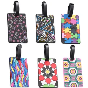 Eco-friendly Silicone Labels Tag Geometric Pattern Silicone PVC Soft Boarding Pass Travel Luggage Tag Set