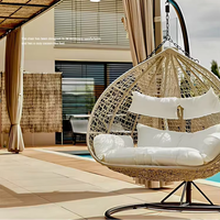 Muebles de balcón al aire libre impermeable y a prueba de sol forma de huevo ratán moderno doble Patio poliéster mecedora