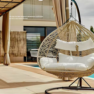Meubles de balcon d'extérieur imperméable et anti-soleil en forme d'oeuf en rotin moderne double patio en polyester balançoire à <span class=keywords><strong>bascule</strong></span> - Product Image 3