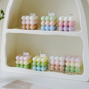 Vela Aromática en Forma de Cubo con Degradado de Color Pastel, Mini Esfera de Burbujas, para Decoración del Hogar y Regalo - Product Image 4