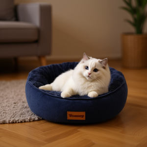 Cuccia per Animali Domestici Deep Blue Nest con Sistema di Rilascio della Sabbia e Forma Rotonda in Velluto Artico - Product Image 2