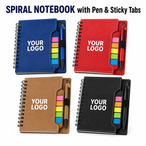 Custom Logo PU Leather Spiral <b>Notebook</b> with Pen and Sticky Tabs <b>Set</b> A5 Hardcover Business Stationery for Corporate Gift Office - Product Image 1