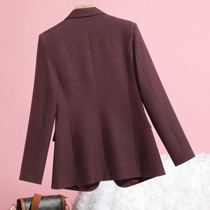 Blue Women's Blazer Slim Fit Solid Color Viscose Fiber Worsted Spring Autumn Professional Suit Jacket - Product Image 3