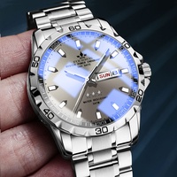 Montres à quartz entièrement automatiques, design creux élégant, double calendrier, bracelet en acier inoxydable lumineux, boucle double face