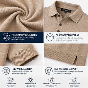 Polo de Cachemira de Manga Larga para Hombre, con Dobladillo Acanalado, Cálido, Ligero, Agradable al Tacto, Diseño Personalizado, Ropa OEM ODM - Product Image 3