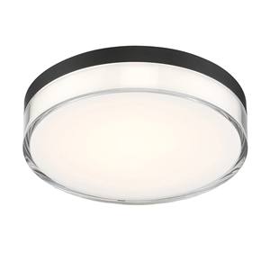 Black Metal & Clear Glass Circular Modern Minimalist Flush Mount Ceiling <b>Light</b> | Sleek Lighting for Hotel <b>Corridor</b> & Guest Room - Product Image 1