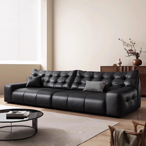 Sofá Italiano Minimalista Black Bear, Sofá de Cuero Genuino de Respaldo Alto con Piel de Vacuno de Primera Calidad, Muebles de Cuero Elegantes para Sala de Estar - Product Image 4