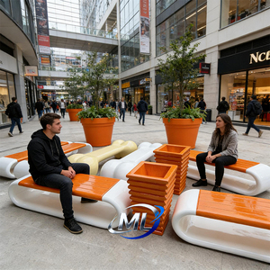 Ensemble moderne de banc et de jardinière en fibre de verre pour extérieur avec pot de fleurs coloré pour centre commercial et parc - Product Image 3