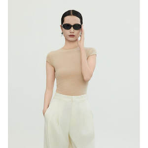 <span class=keywords><strong>Pull</strong></span> en laine 18GG pour femmes coréennes, printemps, t-shirt, coupe ajustée, col rond, <span class=keywords><strong>sans</strong></span> manches, couleur unie, 100% laine pure, tricot - Product Image 3