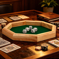 Plateau à dés octogonal en bois massif, doublé de feutre vert poli, pour jeux de table