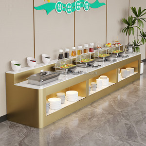 Moderna Estación de Servicio Tipo Buffet de Mármol Independiente con Recipientes para Calentar Alimentos, Mesa de Buffet Resistente para Hoteles, Restaurantes y Cafeterías - Product Image 3