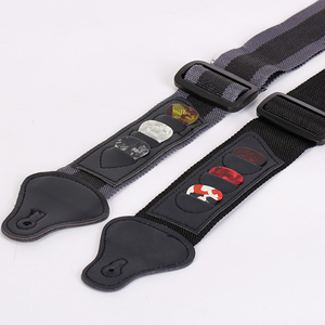 Sangle de guitare réglable avec 3 supports pour médiators, sangle d'épaule en nylon et cuir PU pour guitare acoustique, électrique et basse - Product Image 3