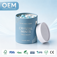Cilindro de papel de aluminio plateado personalizado para dulces sin azúcar, refrescante bucal, OEM, envase fresco para venta al por menor