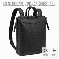 Sac à dos tissé Intrecciato de luxe géométrique personnalisé 3452, noir, bretelles en PU, fermeture éclair argentée, grande capacité, pour femmes
