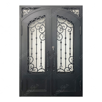 Portes d'entrée principales modernes en fer forgé noir, résistantes aux intempéries, simples ou doubles, pour maison