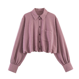GX12029 Blouse <span class=keywords><strong>Femme</strong></span> Décontractée à Manches Longues Col Rabattu à <span class=keywords><strong>Carreaux</strong></span> Style Urbain Printemps Automne – Vêtement Tendance pour Vendeurs - Product Image 3