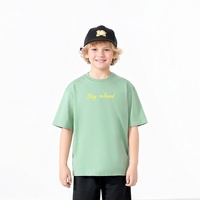 Kaos Anak Laki-laki Korea Kerah Bulat 100% Katun Bernapas Menyerap Keringat Lengan Pendek Longgar Streetwear Musim Panas Ukuran