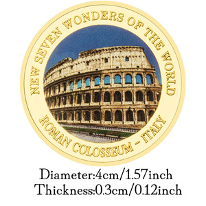 Italie grands bâtiments Colisée romain plaqué or pièces Souvenir impression couleur nouveau sept merveilles du monde pièce cadeau - Product Image 3