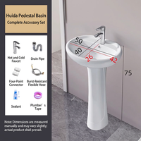 Ensemble de lavabo de salle de bain moderne sur pied, lavabo mural avec miroir, robinet d'eau froide, accessoires de tuyauterie d'évacuation