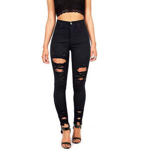 กางเกงยีนส์ทรงสลิมฟิต ผ้ายีนส์ยืดสูง <span class=keywords><strong>ขาด</strong></span>รุ่ย ดีไซน์รัดรูป - Product Image 3