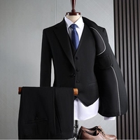 Costume d'été formel pour hommes Gary, ensemble veste, gilet et pantalon, costume de mariage pas cher, smoking noir pour marié
